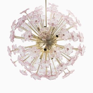 Lampadario Flower in vetro di Murano rosa di Bottega Veneziana