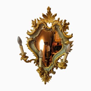 Italienische Spiegel Wandlampen aus lackiertem und vergoldetem Holz, 2 . Set