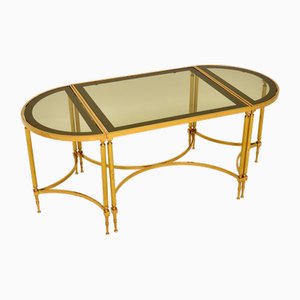 Vintage French Coffee Tables in Brass and Glass, 1970s, Set of 3