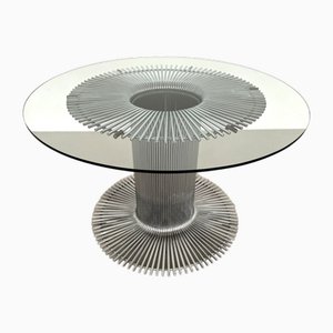 Italian Pedestal Dining Table in Chrome and Glass attributed to Gastone Rinaldi, 1970s