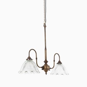Antique Two-Branch Brass Ceiling Light, 1920s