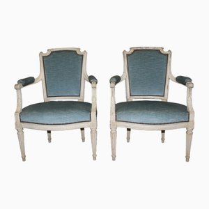 Armlehnstühle im Louis XVI Stil aus Weiß lackiertem Nussholz, 1900er, 2er Set