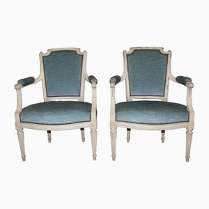 Louis XVI Style Armchairs in White Lacquered Walnut, 1900s, Set of 2