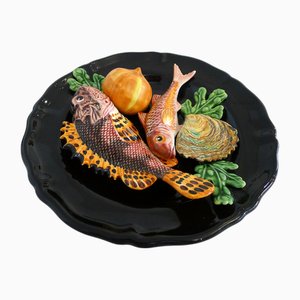 Vintage Seaside Decorative Wall Plate in Earthenware with Fish in Relief, 1960s