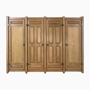 Oak and Brass Wardrobe by William and Chambron for Votre Maison, 1950s