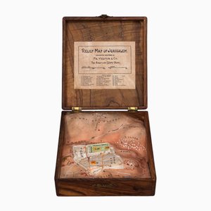 20th Century Plaster Relief Map of Jerusalem in a Olive Wood Box by Frederick Vester, 1910s