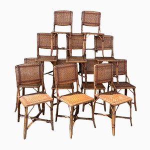 Colorful Coffee Woven Rattan Bistro Chairs, France, 1922, Set of 12