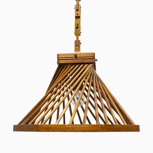 Lampada a sospensione in legno di Buonapace, anni '70