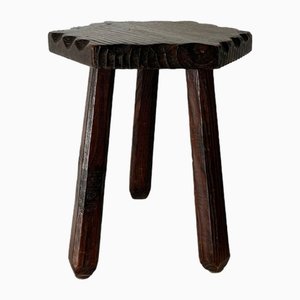 Brutalist Colonial Style Carved Tripod Stool, Spain, 1940s