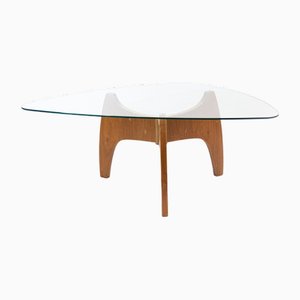 Mid-Century Oval Walnut & Glass Coffee Table, 1960s