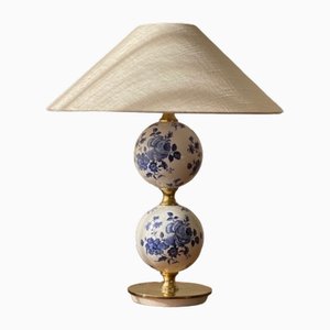 Große Tischlampe aus Glas in Weiß & Blau von Stilarmatur, 1960er