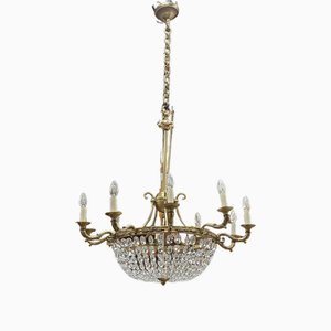 10-Light Chandelier in Bronze and Cut Crystal, 1960s
