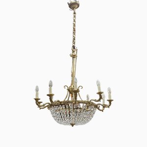 Lustre à 10 Lumières en Bronze et Cristal Taillé, 1960s
