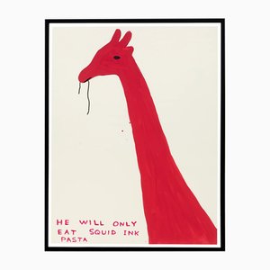 David Shrigley, Solo comerá pasta con tinta de calamar, 2019, Póster de litografía, enmarcado