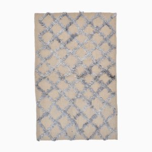 Tappeto Kilim in lana beige e grigio fatto a mano