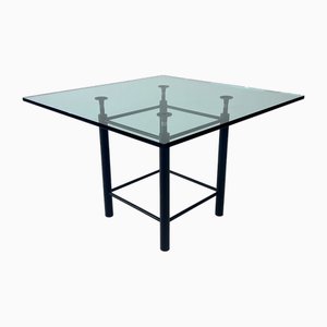 Postmodern Dining Table in Steel and Thick Glass, 1980s