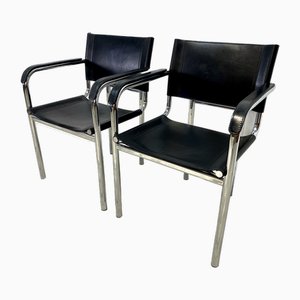 Tubular Steel and Leather Armchairs, 1980s, Set of 2