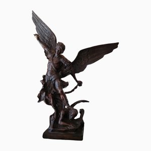 Sculpture Saint Michel, Bronze à Cire Perdue sur Socle Marbre