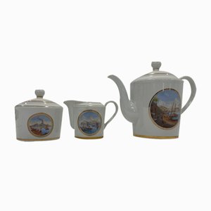 Servizio da tè in porcellana con vedute napoletane di Enrico Capuano per NRS Capodimonte, 1994, set di 3