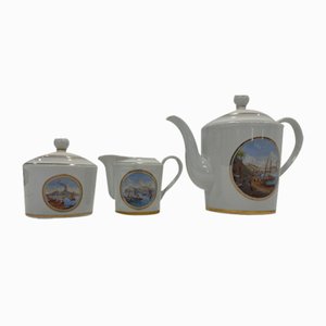 Tea Service in Porcelain with Neapolitan Views by Enrico Capuano for NRS Capodimonte, 1994, Set of 3