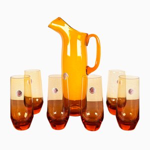 Deutsche Mid-Century Jagdhaus Series Karaffe und Trinkgläser aus Braunglas von Wilhelm Braun-Feldweg für Hirschberg, 1960er, 7 . Set