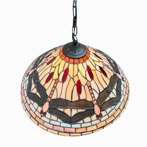 Vintage Tiffany Dragonfly Design Glass Pendant Lamp