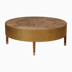 Mid-Century Goatskin and Brass Coffee Table, 1970s
