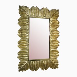 Mid-Century Murano Gold Color Glass and Brass Wall Mirror