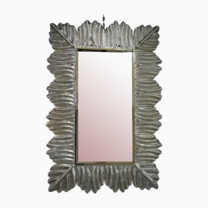 Mid-Century Murano Silver Color Glass and Brass Wall Mirror
