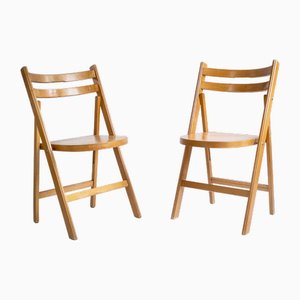 Wooden Folding Chairs, 1970s, Set of 2
