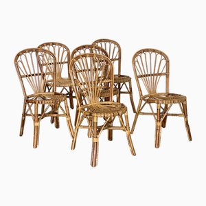 Bamboo and Rush Dining Chairs, 1970s, Set of 6