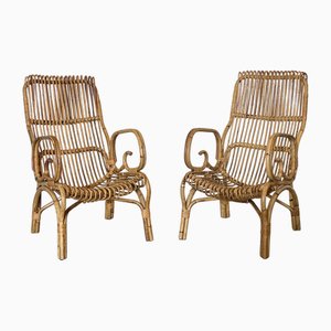 Poltrone in bambù e giunco, anni '70, set di 2