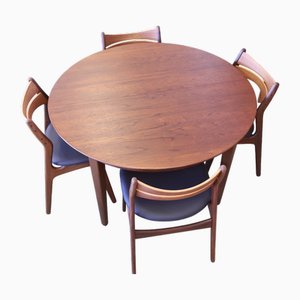 Large Teak Dining Table by Henning Kjærnulf for Sorø Stolefabrik, Denmark, 1960s, Set of 5