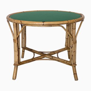 Mesa de juegos redonda de bambú, años 70