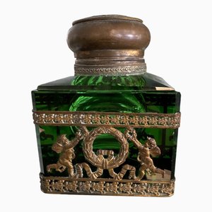 Antique Green Crystal Inkwell from Baccarat