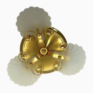 Muschelglas & Messing Einbaulampe von Deknudt, 1970er