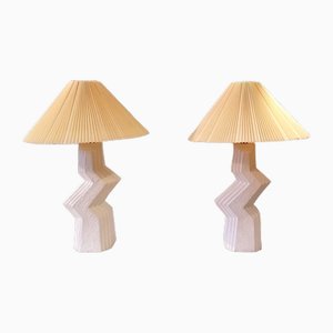 Vintage American Postmodern Textured Plaster Zig Zag Table Lamps, 1980s, Set of 2