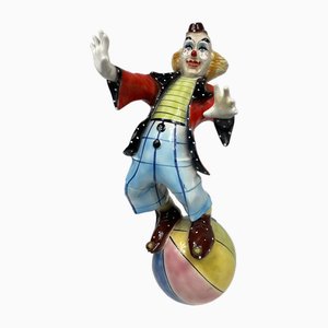 Clown on Ball Statue in Ceramic, 1950s