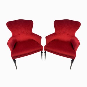 Antike Regency Armlehnstühle aus rotem Samt, 1950er, 2er Set