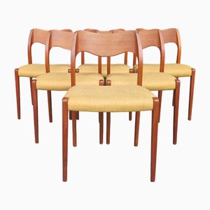 Vintage Scandinavian Model 71 Chairs in Teak by Niels Otto (N. O.) Møller for J.L. Møllers, Set of 6
