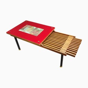 Vintage Wooden Bench with Enamelled Metal Structure, Italy, 1960s