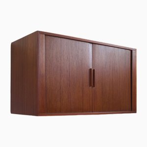 Wall Mounted Teak Cabinet with Tambour Doors by Kai Kristiansen for Feldballes, 1960s