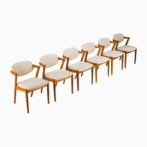 Dining Chairs Model 42 in Teak and Wool attributed to Kai Kristiansen for Schou Andersen, 1960s, Set of 6