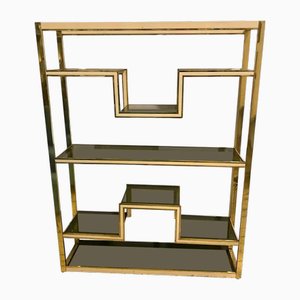 Mid-Century Modern Brass and Smoked Glass Bookcase, 1970s
