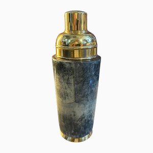 Mid-Century Modern Brass and Green Goatskin Cocktail Shaker attributed to Aldo Tura, 1950s