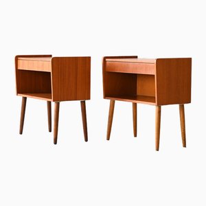 Scandinavian Teak Bedside Tables with Open Compartment, 1960s, Set of 2