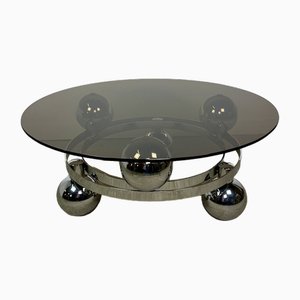 Space Age Coffee Table in Chrome, Aluminum and Smoked Glass, 1970s