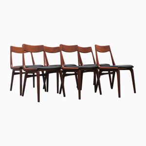Vintage Chairs in Teak and Black Leather by Alfred Christensen for Slagelse Møbelværk, Set of 6