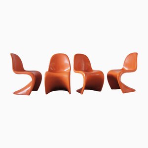 Sillas Panton en naranja de Verner Panton para Herman Miller, años 70. Juego de 4
