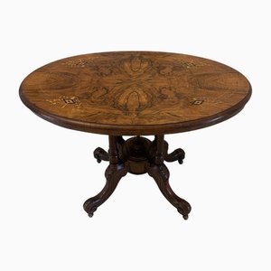 Viktorianischer Ovaler Tisch aus Wurzelholz mit Intarsien, 1860er